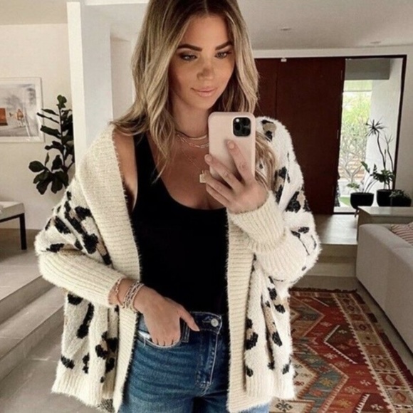 SOLD OUT Leopard Fuzzy Oversized Cardigan Knit Sweater - Picture 3 of 3